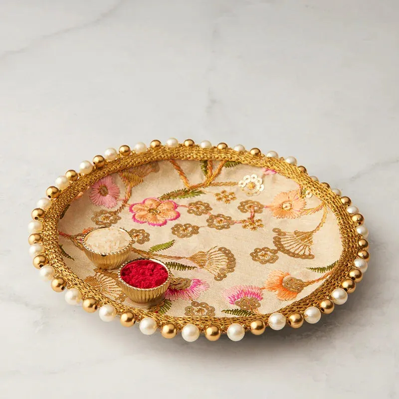 Thali floral embroidered & sequined 6.5In